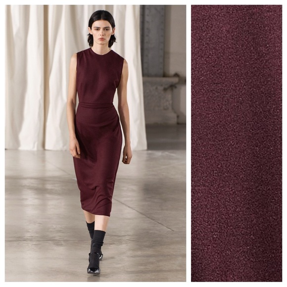 NWT. Zara ZW Collection Burgundy Wool Blend Midi Dress. Size S. - Picture 1 of 14